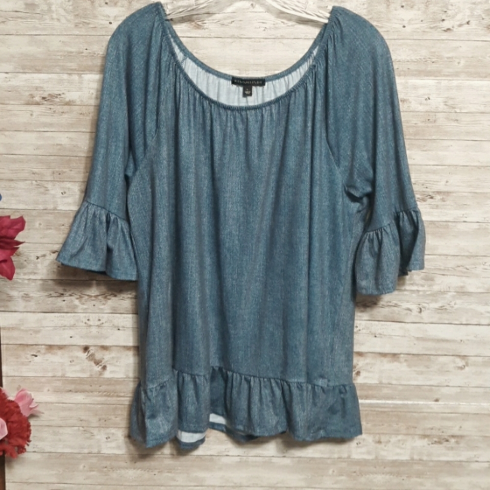 Signature Studio L Denim-blue Ruffly top